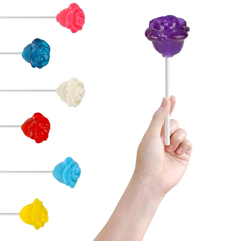 Fruidles Charming Roses Lollipops, Large Lollipop Sucker, Mixed Fruit Flavor,