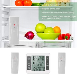 Wireless Digital Acoustic Alarm Fridge Thermometer, Fridge Thermometer, Indoor Outdoor Thermometer with 2-Piece Sensor Min/Max LCD Display for Home, Restaurants, Bars