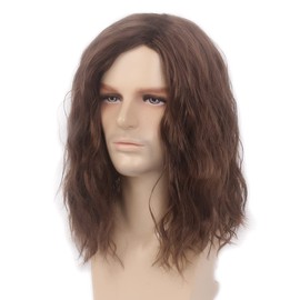 REEWES Men Wigs Long Men Wigs Curly Wave Layered Hair With Cap Flame Redartant Synthetic Hair Wig Natural Hair Wig For Male Daily Costume Cosplay