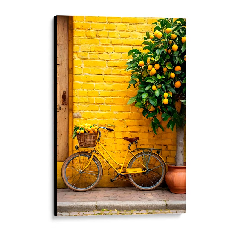 CUADRO DECORATIVO PAISAJE PARED BICICLETA AMARILLA (40X27CM)