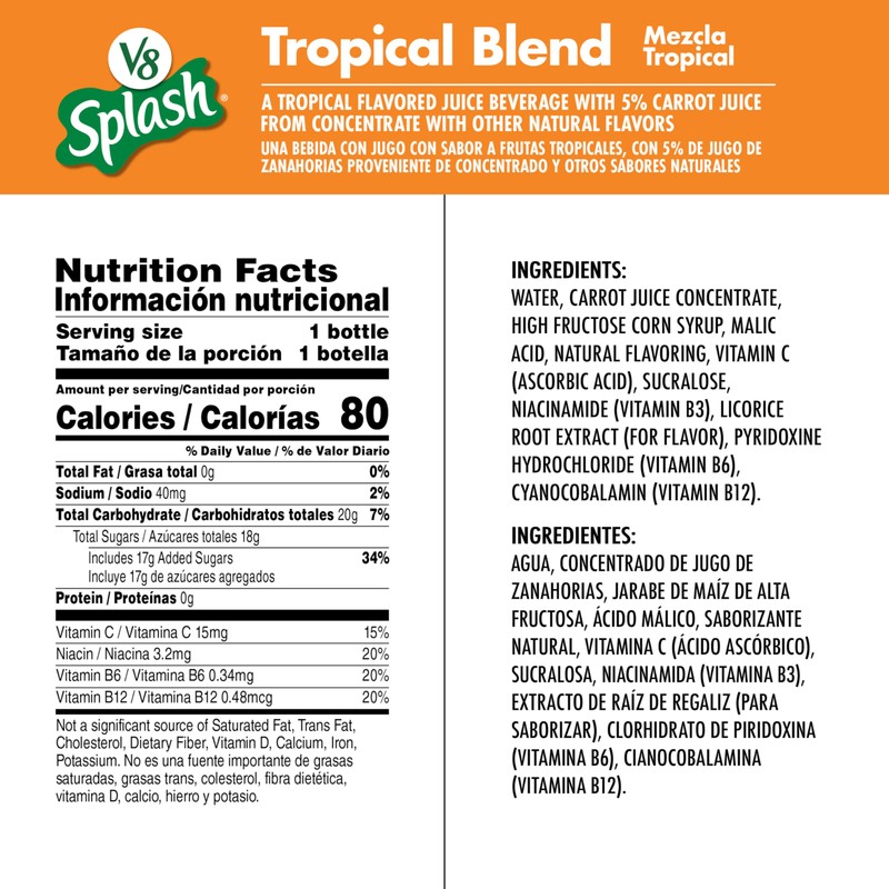 V8 Splash Tropical Blend Flavored Juice Beverage, 16 fl oz