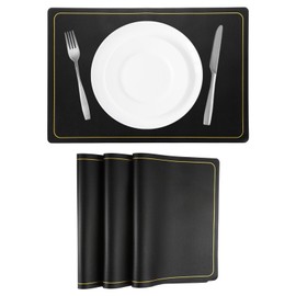 sourcing map 4 Pcs Faux Leather Placemats for Dinner Table, PU Leather Rectangle Table Mats Placemats Heat Resistant Waterproof Oil Proof Kitchen Placemats (Black Gold Line)