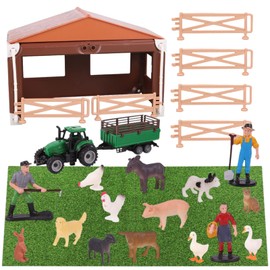 Farm Animal Toys Set, 23 PCS Farm Play Sets with Animal Toys, Farmer, Artificial Lawn, Assemble Fence, Ferm House, Tractor Trailer, Educational Farmyard Play Sets for 2-7 Year Olds Kids