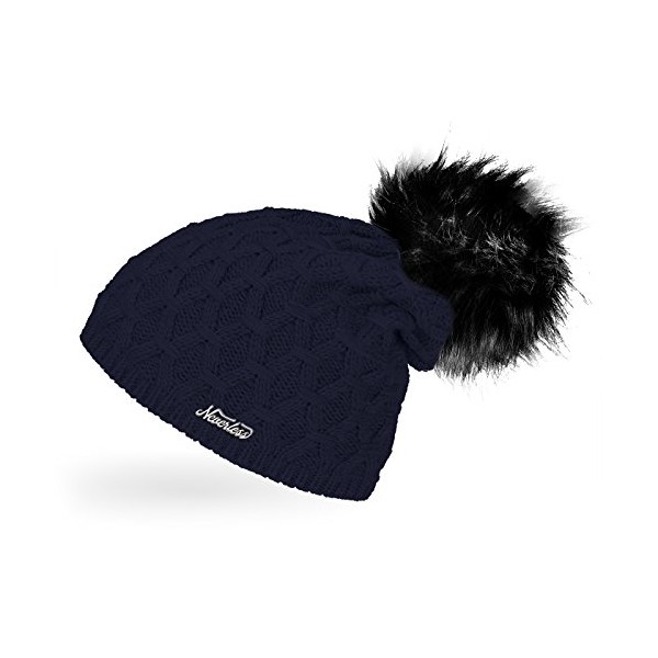 Neverless® Ladies Knitted Fur Pom Lined Beanie Winter Bobble Hat,