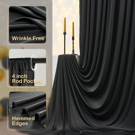 Black Backdrop Curtains for Party Background, Wrinkle Free Black Photo Curtains Backdrop Drapes 2 Panels Back Drop Cloth for Wedding Birthday Graduation Photography Party Studio Decor,10ftx10ft