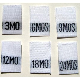 Sean Label 60 PCS WHITE WOVEN INFANT BABY CLOTHING SEWING LABEL TAGS - 3 6 9 12 18 24 MONTH