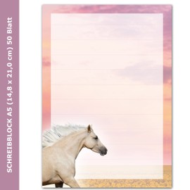 3 x Horses Writing Pad "Horse in Moonlight", "Palomino" and "Painthorse" DIN A5 Lined 50 Sheets/Pad Horse, Mare for Letters, Writing Paper
