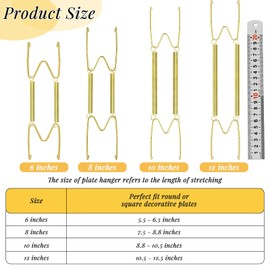 14 Pieces Plate Hangers for Wall - 6/8/10/12 Inch Invisible Wall Plate Hangers, Stainless Steel Plate Wall Hangers with 14 Pieces Wall Hooks for 5.5 to 12.5 Inch Decorative Plates and Arts (Gold)