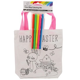 Angels Craft 12 Pack Coloring Tote Bag Kit - Cute Happy Easter Pre Drawn Design with 5 Markers for Creative Fun Painting - Ideal for Gifts Birthday Bags