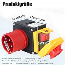 Emergency Stop Switch Machine Switch for KOA7: Machine Switch 3-Phase 400 V with 67 cm Cable Safety Switch Emergency Stop Nylon and Copper for Wood Splitter (1)