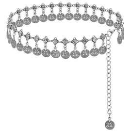 LIMHOO Western Chain Belt for Women Concho Metal Waist Chain for Dresses Western Cowgirl (XL0463 Double Silver-M)
