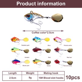 Spinner Fishing Lure Set, 10 Pieces Fishing Lure Jig Spinner Artificial Bait, Trout Bait, Spoons, Trout Spinner Bait, Lead Head Spinner for Perch, Pike, Zander, Catfish, Chub