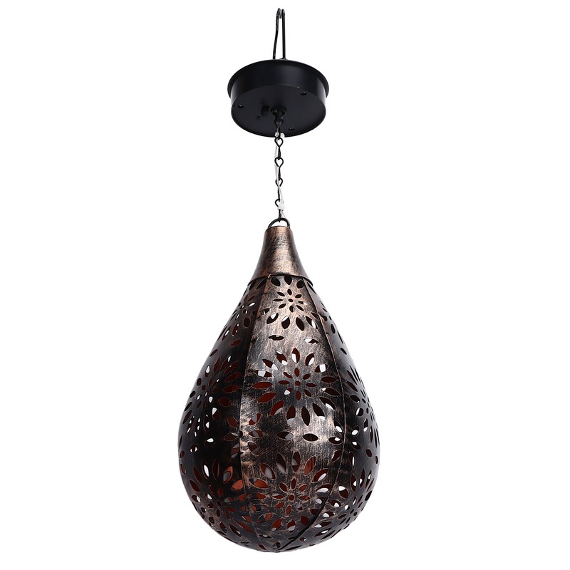 Hanging Solar Light Bronze Iron Metal Hollow Pattern Outdoor Lawn