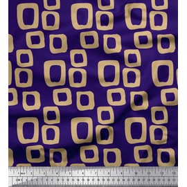Soimoi Blue Velvet Fabric Square Geometric Print Fabric by The Yard 58 Inch Wide