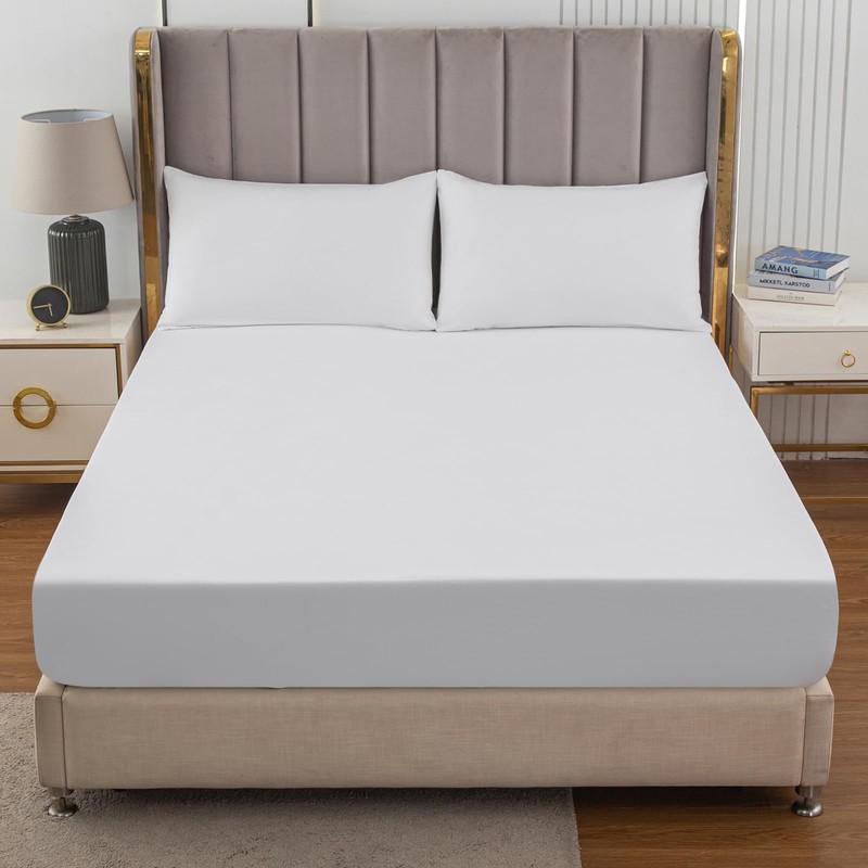 Soifox Double Fitted Sheets 40 cm Extra Deep Pocket White