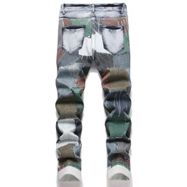 Enrica Men's Casual Fashion Color Printed Jeans Skinny Denim Pants (Patch 870, 32)