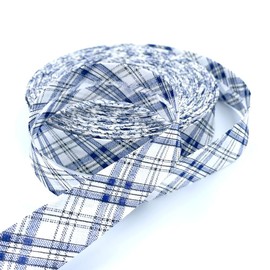 Craft Cult 25mm Wide Tartan Check Printed Pattern Bias Binding Tape - 25 Metre Roll (50 - Navy Blue)
