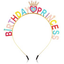 KIUEZIR Colourful "Birthday Princess" Birthday Headband, High-Quality Lightweight Metal Birthday Crown Women with Cute Heart Design, Headpiece for Birthday Parties, Celebrations & Photo Shoots