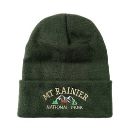 USmania Mt Rainier National Park Embroidered Beanie Winter Hat Camping Beanie Hiking Beanie Mountain Beanie (US, Alpha, One Size, Olive Green)