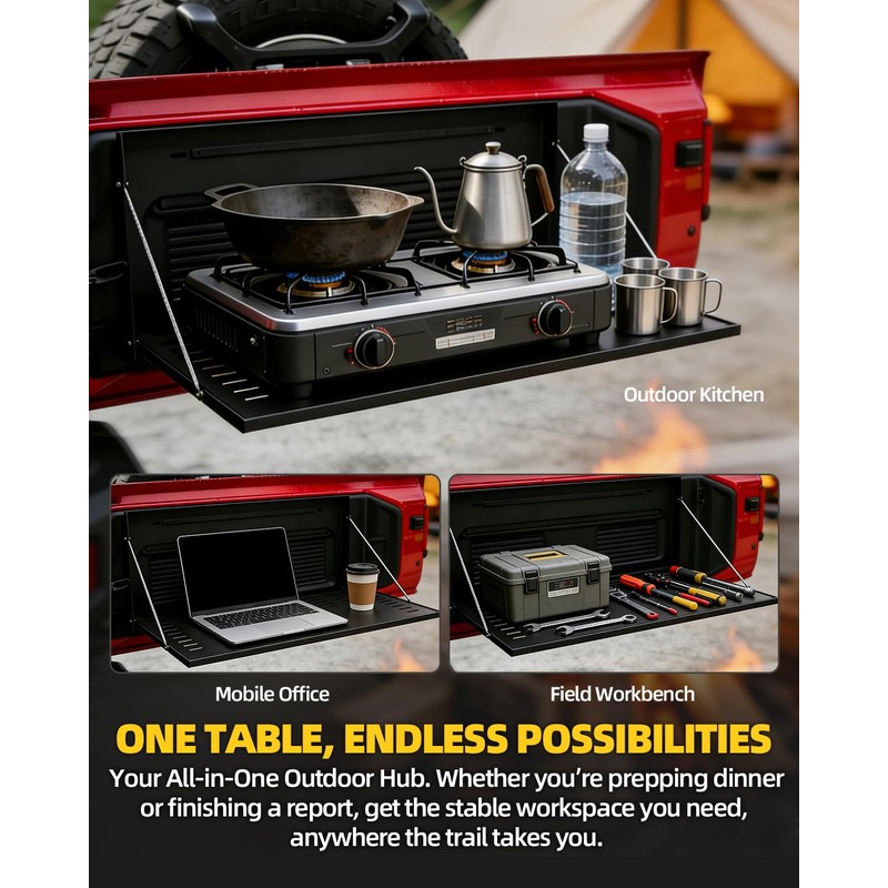 OFFROAD GAMERS Tailgate Table Fits 2007-2026 Wrangler JK JL JLU,