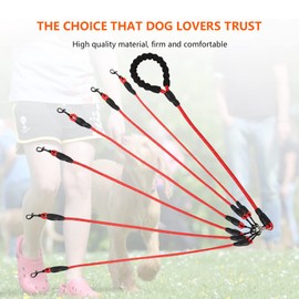 Six Dog Leash, Comfortable 6 Dog Leash with Reflective, 360 Swivel No Tangle Dog Training Leash, for Multiple Large Medium Small Dogs (Red, Six Leashes)