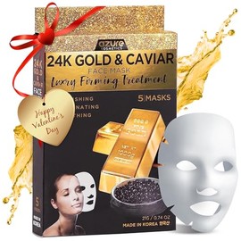 AZURE - Mascarilla facial de lujo antienvejecimiento de oro de 24 quilates y caviar, hidratante y reafirmante, ayuda a reducir las arrugas y líneas...