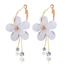 LPYO Rose Flower Earrings for Women Elegant Romantic Bohemian Crystal Acrylic Flower Dangle Drop Earrings Exaggerated Sparkly Five Leaves Flower Round Hoop long Statement Tassel Earring (white)