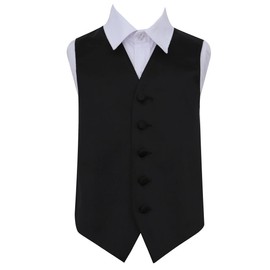 DQT Boys Plain Satin Formal Wedding Tuxedo Waistcoat Black 34"