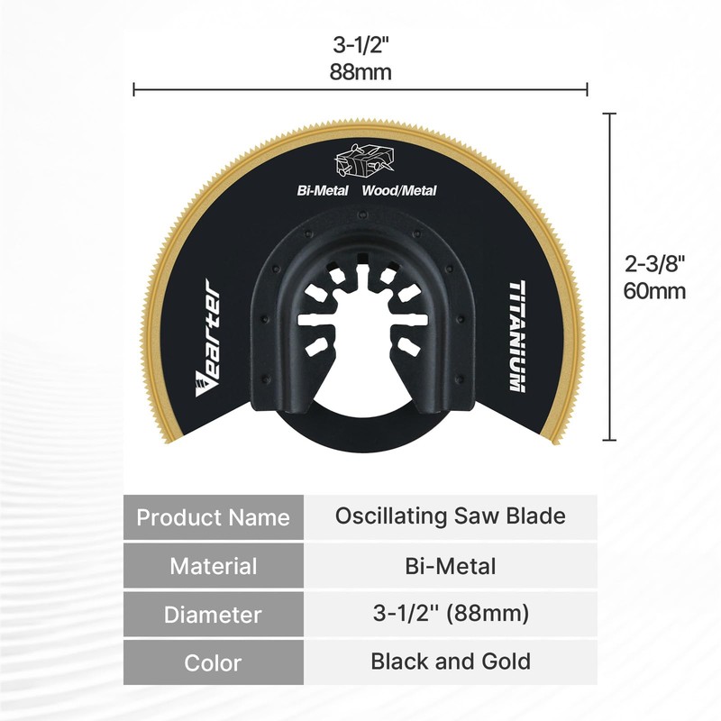 Vearter 2PCS Titanium Oscillating Saw Blades, 88mm Semi Circle Bi-Metal