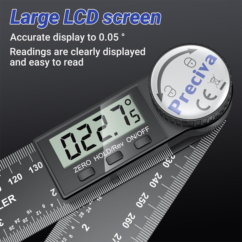 Preciva Digital Angle Finder Tool, 400mm Length Ruler Protractor, Internal