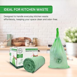 FPN Compostable Trash Bags – 3 gallon, 100 Pack, Handle-Tie, 0.67 Mil, 11.36L, Small Kitchen Food Scrap Waste Bags, Eco-Friendly, Tear-Resistant, Odor-Free, Durable & Convenient