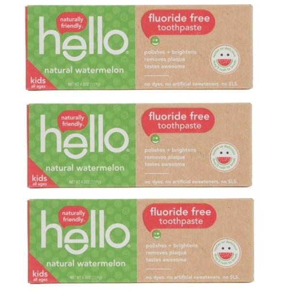 Hello Oral Care Kids Fluoride Free Toothpaste Natural Watermelon 4.2 Oz (Pack of 3)