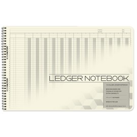 BookFactory Accounting Ledger Notebook/Large 13 Column Accounting Ledger Columnar (Thirteen Columns) Log Book - 17'' x 11'', 100 Pages, Wire-O Landscape Format (Made in USA)