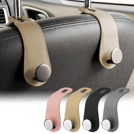 JESTOP Car Headrest Hooks, 2 Pack Leather Car Seat Storage Hanger for Purses Bags, Stylish Car Seat Organizer Hooks for Handbag Coat Umbrellas, Car Inside Accessories, Apricot