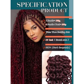 Burgundy Braiding Hair 20 Inch 2 Bundles Water Wave Boho Hair for Braiding Crochet Hair for Women 99J Deep Wave Braiding Hair for Boho Braids No Weft Wet and Wavy Braiding Hair Extensions
