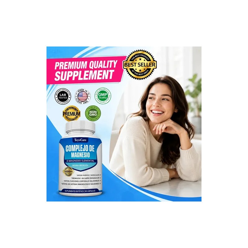 Complejo Magnesio Toyocare Elemental Glicinato Citrato Cápsulas Huesos Músculos Energía