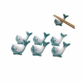6 Pack Chopstick Rests Ceramic - Cute Dolphin Design, Kitchen Chopstick Holder - Blue Glazed Tableware Accessory