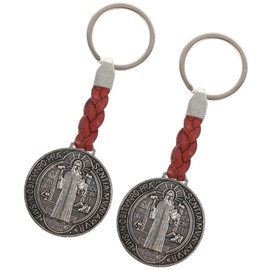 HOODANCOS 2pcs Cross Keychain Sacramental Medal Keyring Faith Key Holders Prayer Keychain Catholic Memorial Religious Key Rings Cross Charm Saint Benedict Medal Keychain Wallets Metal