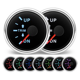 MH Boat Trim Gauge UP DN 0-190ohm Marine Trim Balance Meter 7 Color 2-1/6" 52mm Trim Tilt Gauge Waterproof（Black & Sliver