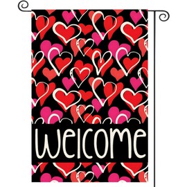 Valentines Day Garden Flag 12x18 Inch Small Double Sided, Welcome Yard Heart Yard Outdoor Decorative Flag