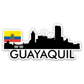 Squiddy Guayanquil Ecuador City Skyline Country Flag - Vinyl Sticker - Large Size (12" Wide)