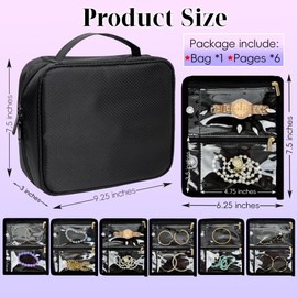 LingLingo Travel Jewelry Organizer Case,Small Jewelry Bags for Traveling, Jewelry Binder with 24 Pcs Clear Zipper Velvet Pouches for Storing Earrings, Rings, Necklace, Bracelet, Watch (Black)