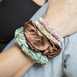 Silk Scrunchie for Women - 100% Pure Mulberry Silk Hair Tie, Gentle Tug-Free Ponytail Holder, Prevents Breakage & Frizz, Reduces Creases - Assorted (4 Pack)