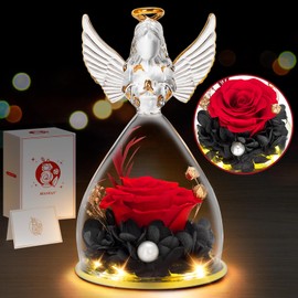 Mothers Day Rose Gifts for Mom, LED Light Preserved Flower in Glass Angel Figurines for Grandma, Mother's Day Roses Gift Ideas for Wife, Mom Gifts from Daughter, Womens Red Rose Gifts on Birthday