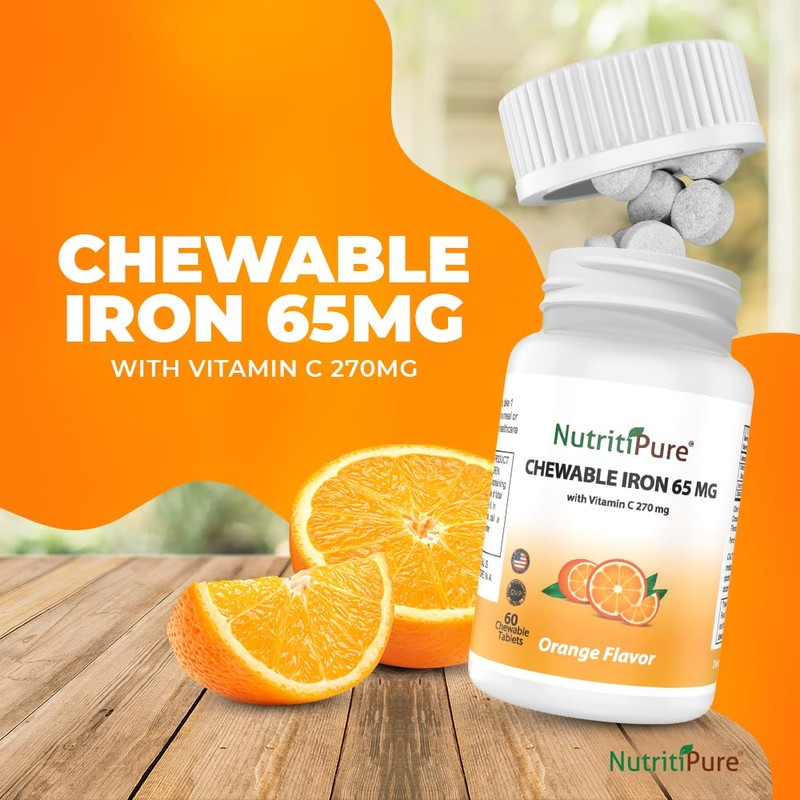 NutritiPure Chewable Iron 65 mg with Vitamin C 270 mg