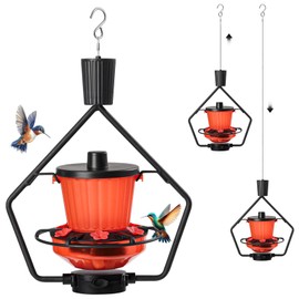 Gomazonle Retractable Hummingbird Feeder, 19oz Top-Fill Wide Mouth with Height Adjustment, UV-Resistant ASA Plastic, 100% Leak-Proof Base& Dishwasher Safe Feeders for Outdoor Hanging, Black