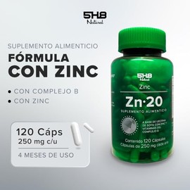 Zinc con Vitamina B6, B1 Bienestar 5H8 NUTRITION | 20 mg, 120 Cápsulas, Gluconato de Zinc, Vitalidad y Rendimiento, Lecitina de Soya, ZN20