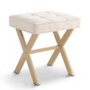 LUE BONA Square Linen Makeup Stool, Metal X Legs, Small