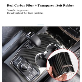 YOCTM for Jeep Grand Cherokee 2014 2015 Interior Accessories Black Real Carbon Fiber Center Console Cup Holder Cover Trim