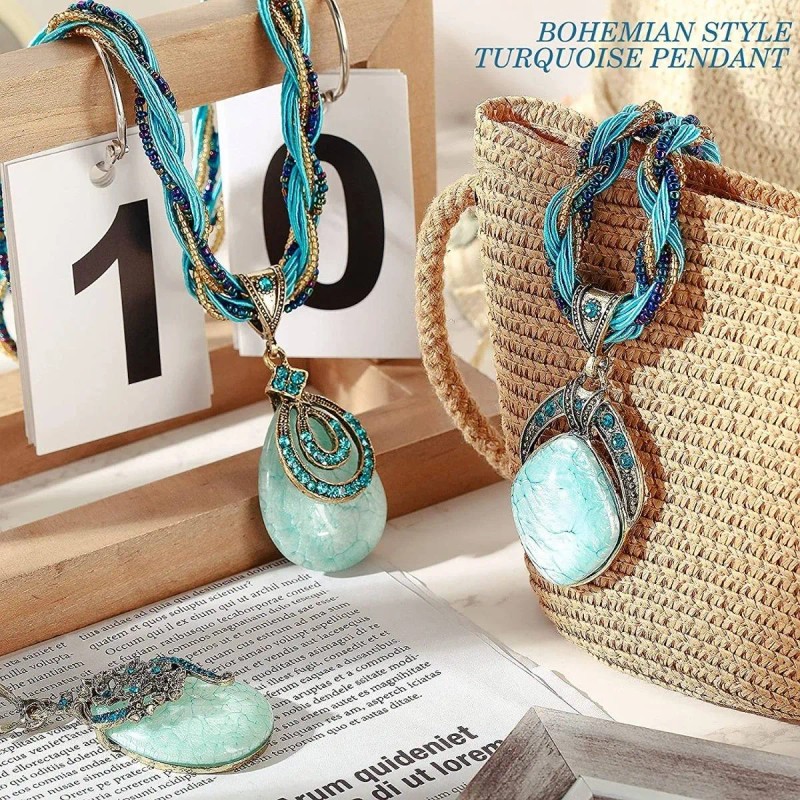 Collar De Turquesa, 4 Piezas, Collares Bohemios Para Mujer
